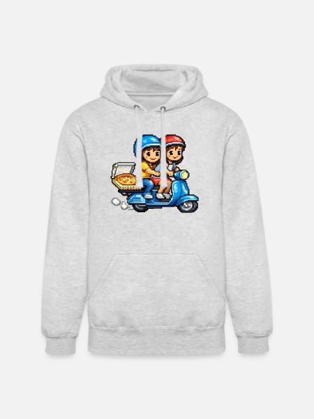 Boy and Girl on Vespa with Pizza! - Unisex Heavyweight Hoodie - ash gray