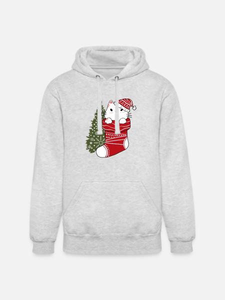 Cute Cat in Christmas Sock - Unisex Heavyweight Hoodie - ash gray