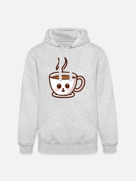 Coffee Cup Cat Face - Unisex Heavyweight Hoodie - ash gray