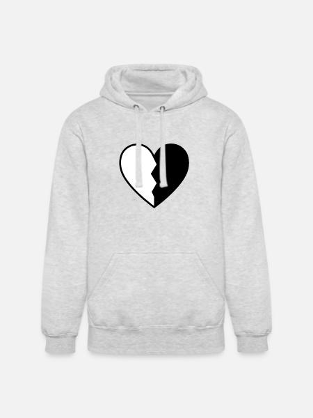 black and white heart - Unisex Heavyweight Hoodie - ash gray