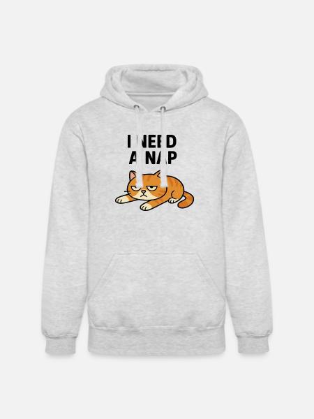 Grumpy Cat Lying Down Illustration - Unisex Heavyweight Hoodie - ash gray