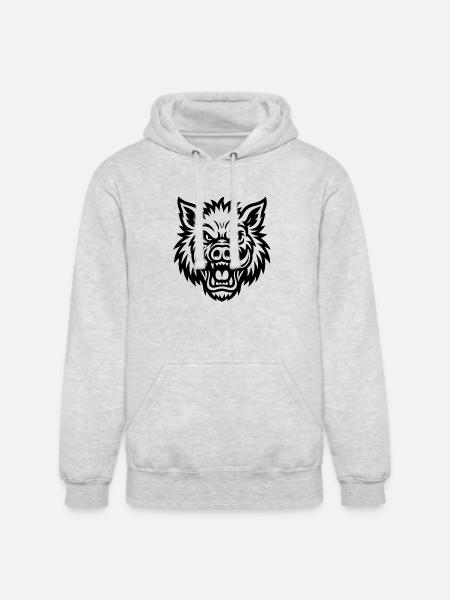 Raging Boar Line Art - Unisex Heavyweight Hoodie - ash gray