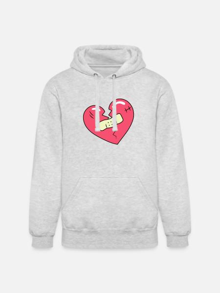 Broken Heart and Patch - Unisex Heavyweight Hoodie - ash gray