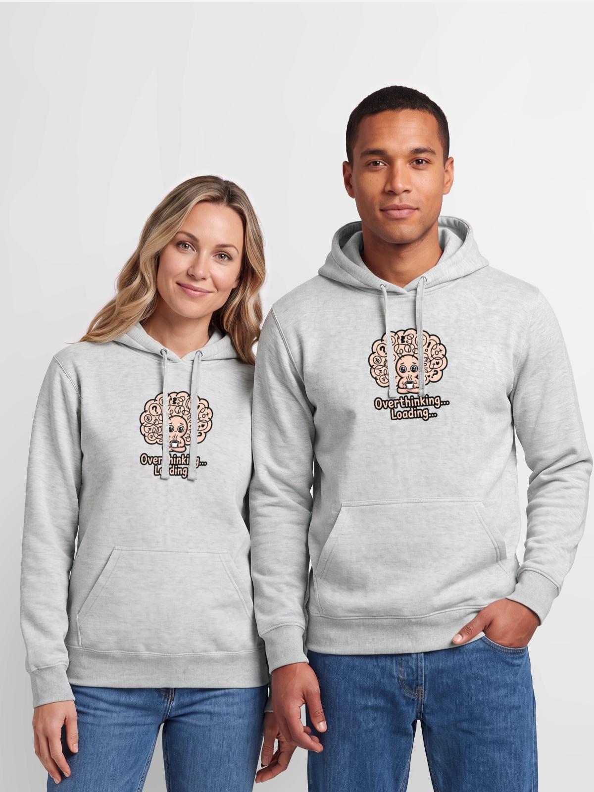 Overthinking Loading Brain - Unisex Heavyweight Hoodie - ash gray - Front - AI Model Male 178 dark (178cm) & AI Model Female 180 light (180cm)