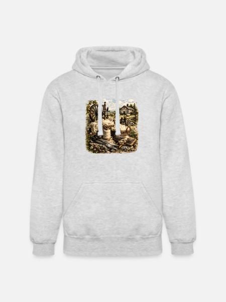 Rustic Wool Spinning Farm - Unisex Heavyweight Hoodie - ash gray
