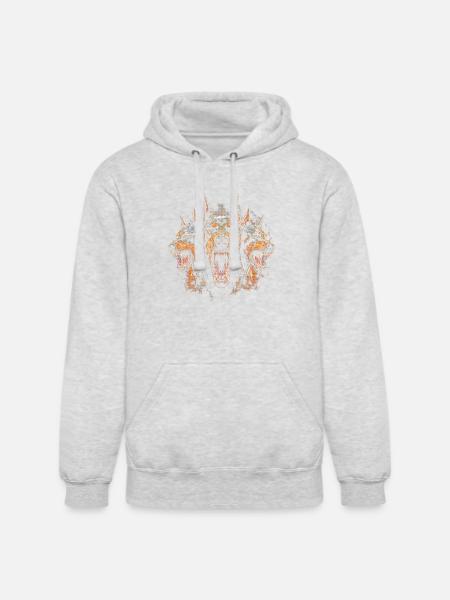 Triple-Headed Fiery Doberman - Unisex Heavyweight Hoodie - ash gray