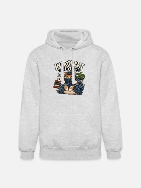 Introvert Cat Cozy Reader - Unisex Heavyweight Hoodie - ash gray