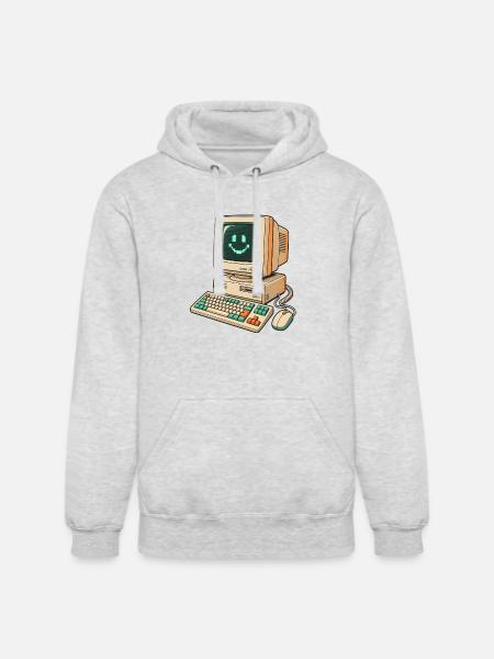 Retro Pixel Smile Computer - Unisex Heavyweight Hoodie - ash gray