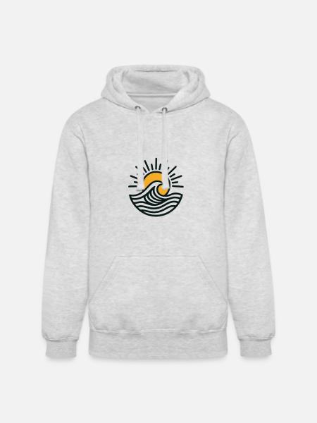 Sunrise Wave Emblem - Unisex Heavyweight Hoodie - ash gray