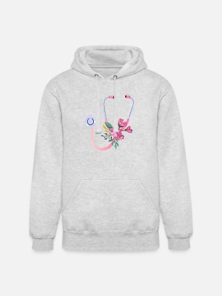 Floral Stethoscope - Unisex Heavyweight Hoodie - ash gray