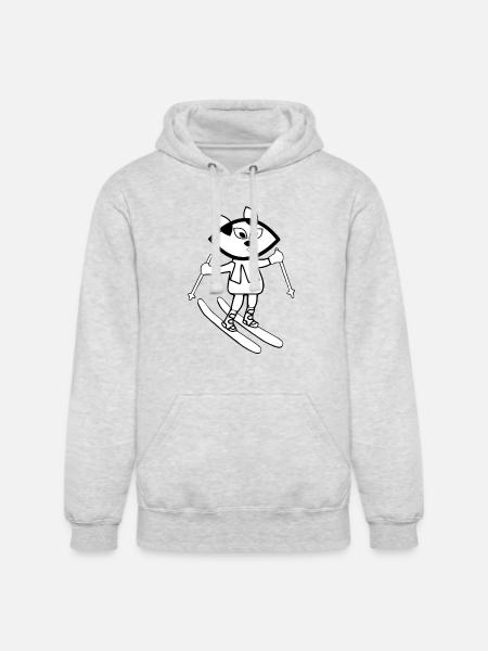 Black fractal cat skiing - Unisex Heavyweight Hoodie - ash gray