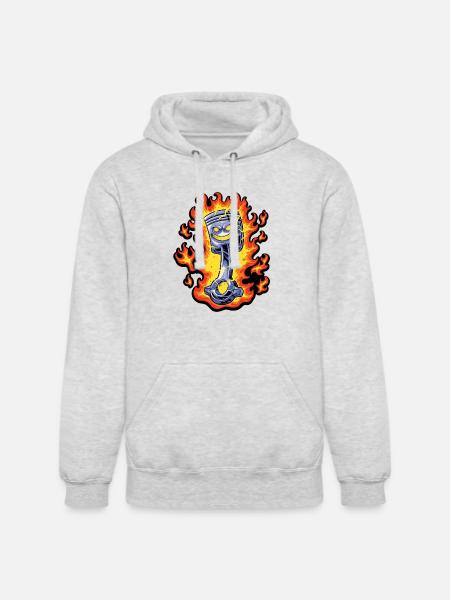 Flaming Piston Mascot - Unisex Heavyweight Hoodie - ash gray