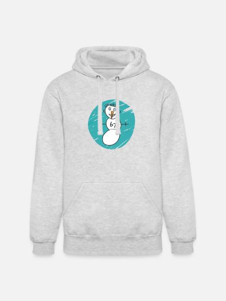 Whimsical Snowman on Cyan Swirl - Unisex Heavyweight Hoodie - ash gray