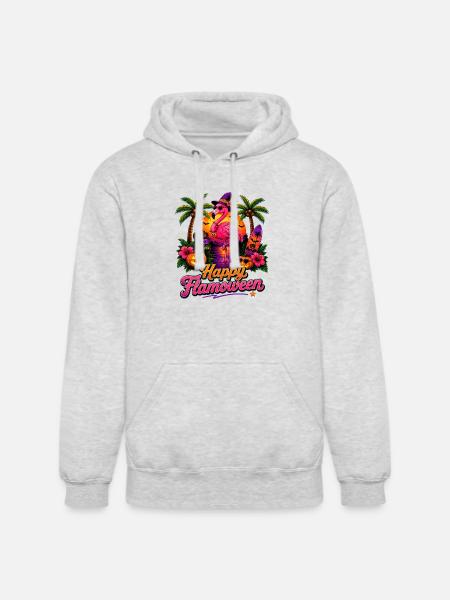 Happy Flamoween Flamingo Paradise - Unisex Heavyweight Hoodie - ash gray