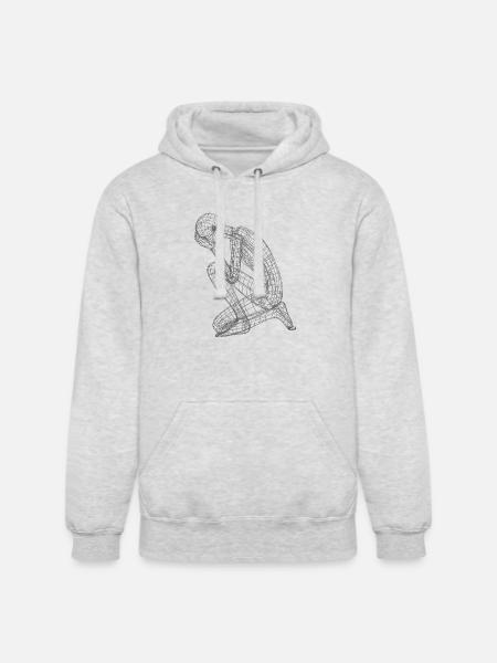Kneeling Wireframe Figure - Unisex Heavyweight Hoodie - ash gray