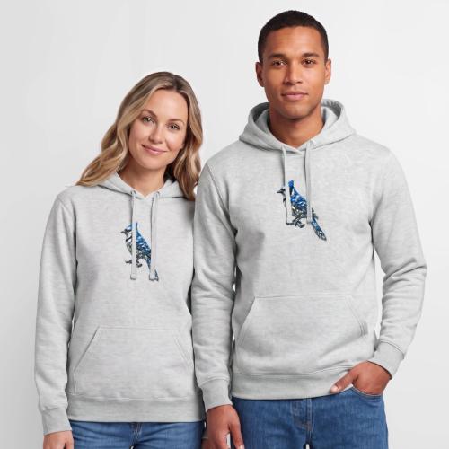 Silver Blue Jay on Perch - Unisex Heavyweight Hoodie