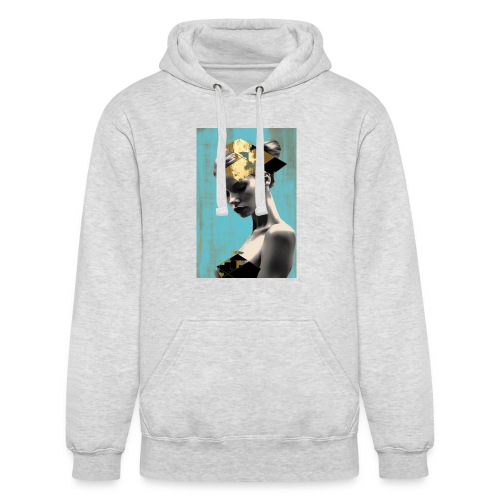 Gold on Turquoise - Minimalist Portrait of a Woman - Unisex Heavyweight Hoodie