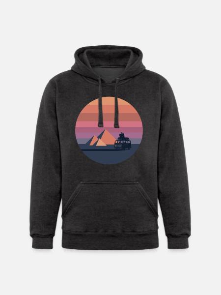 Volkswagen VW T2a Camper With Pyramids - Unisex Heavyweight Hoodie - charcoal grey