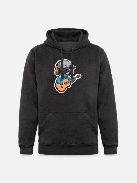 Cute Peacock Guitar Mascot Sticker - Unisex Heavyweight Hoodie - charcoal grey