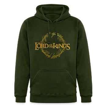 The Lord Of The Rings Logo And Ring Inscription - Unisex Heavyweight Hoodie - forest green - Front - AI Model Male 185 light (185cm) & AI Model Female 172 dark (172cm)