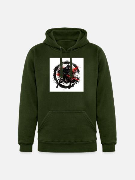 Shadow Samurai with Crimson Blade - Unisex Heavyweight Hoodie - forest green
