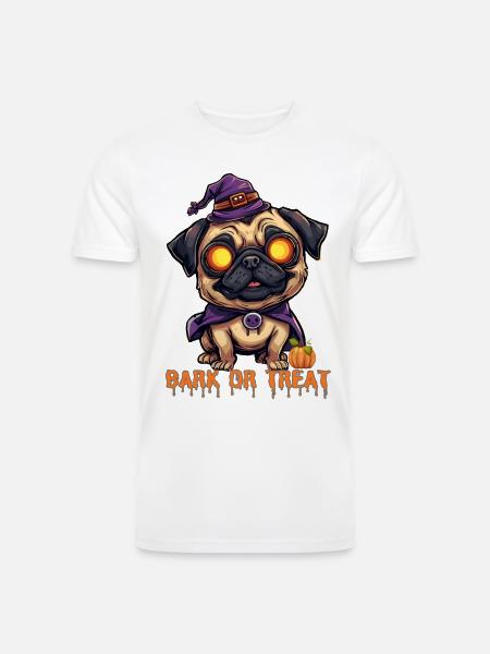 Pug Halloween Bark or Treat - Men’s Tri-Blend Organic T-Shirt - white