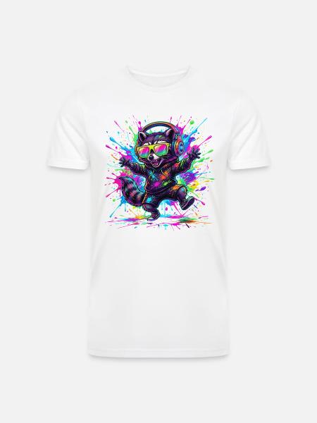 Raccoon Rave Neon Splash - Men’s Tri-Blend Organic T-Shirt - white