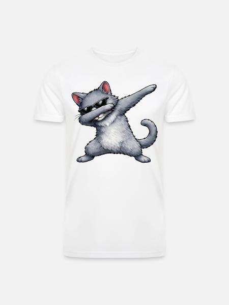 Dabbing Russian Blue Cat - Men’s Tri-Blend Organic T-Shirt - white