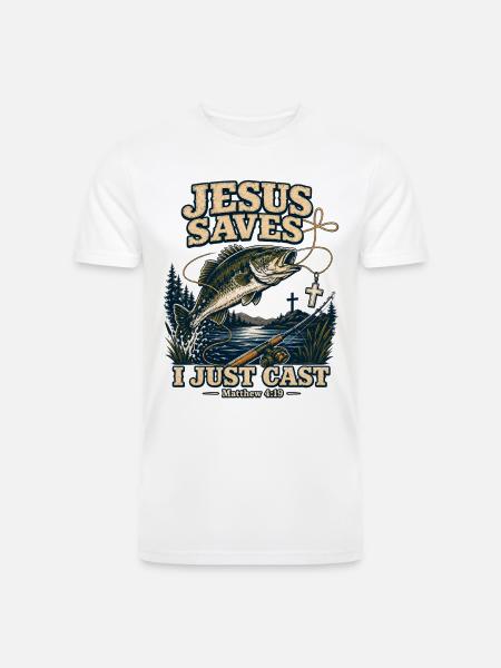 Jesus Saves I Just Cast Christian Fishing - Men’s Tri-Blend Organic T-Shirt - white