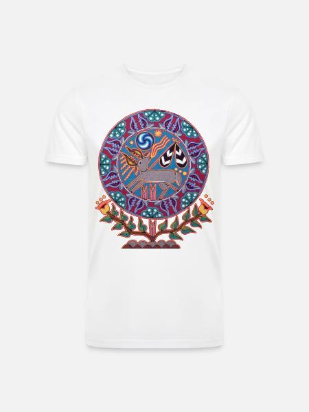 Native Huichol Peyote Deer - Men’s Tri-Blend Organic T-Shirt - white