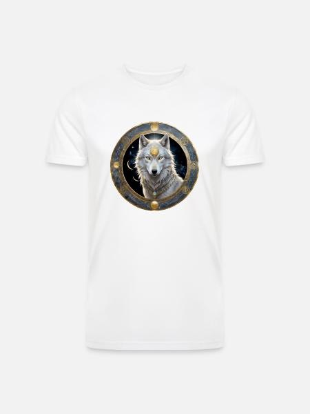 Lunar Wolf Portrait - Men’s Tri-Blend Organic T-Shirt - white