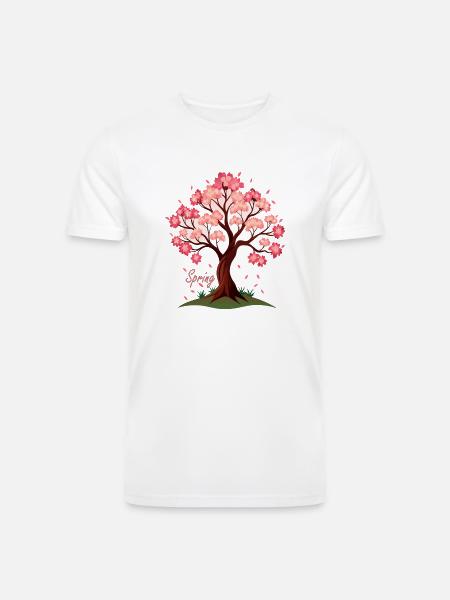 Sakura,Cherry Blossoms Spring Illustration - Men’s Tri-Blend Organic T-Shirt - white