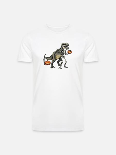 Dinosaur Skeleton Carving with Jack-o-Lantern - Men’s Tri-Blend Organic T-Shirt - white