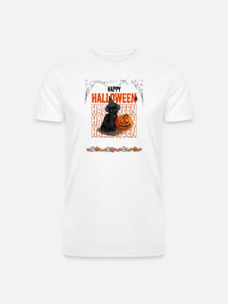 Black Cat and Pumpkin Halloween - Men’s Tri-Blend Organic T-Shirt - white