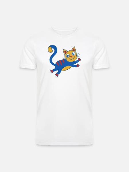 Vibrant Blue Cat Cartoon - Men’s Tri-Blend Organic T-Shirt - white