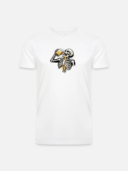 Skeleton Sips Beer - Men’s Tri-Blend Organic T-Shirt - white