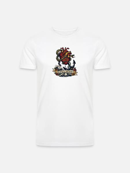 Heavy Heart Traditional Tattoo - Men’s Tri-Blend Organic T-Shirt - white