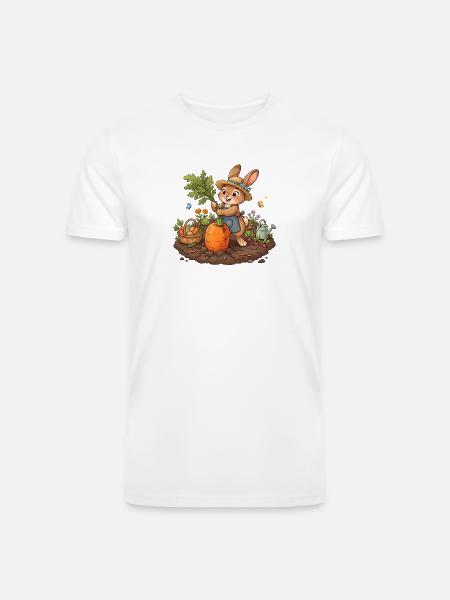 Harvesting Bunny in Garden - Men’s Tri-Blend Organic T-Shirt - white