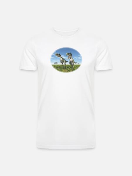 Monolophosaurus in a Prehistoric Landscape - Men’s Tri-Blend Organic T-Shirt - white