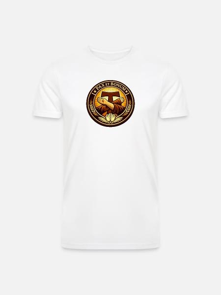 Franciscan Pax Et Bonum Emblem Tee - Men’s Tri-Blend Organic T-Shirt - white