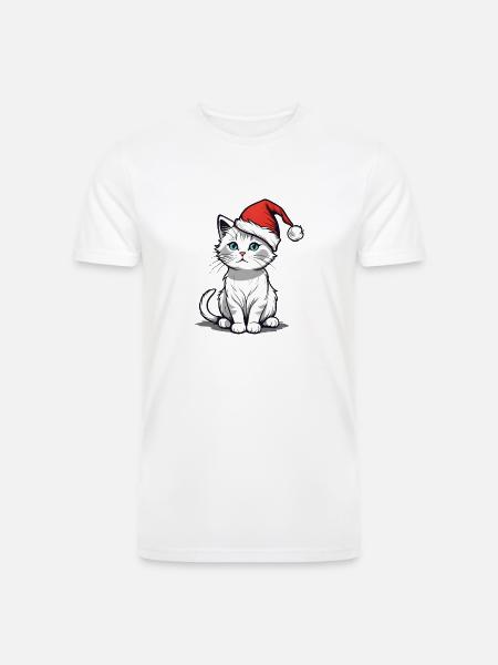 White Christmas Cat - Men’s Tri-Blend Organic T-Shirt - white