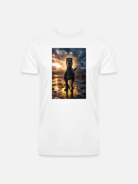 Dino at Sunset Shore - Men’s Tri-Blend Organic T-Shirt - white