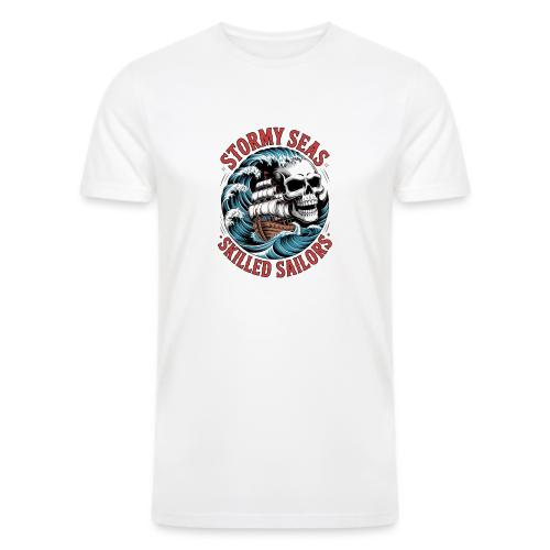 Stormy Seas Skull Pirate Ship Nautical Ocean Waves - Men’s Tri-Blend Organic T-Shirt