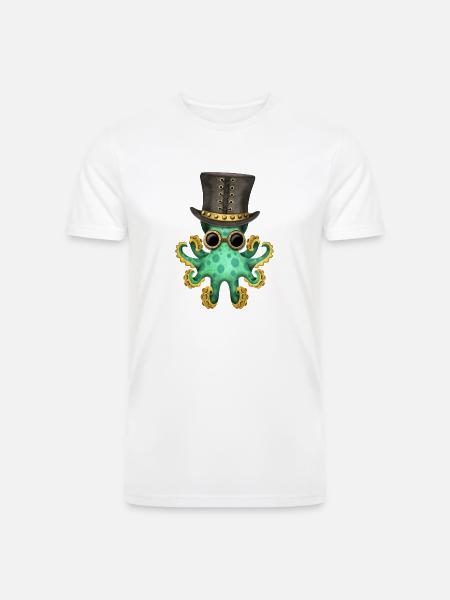 Steampunk Green Octopus - Men’s Tri-Blend Organic T-Shirt - white