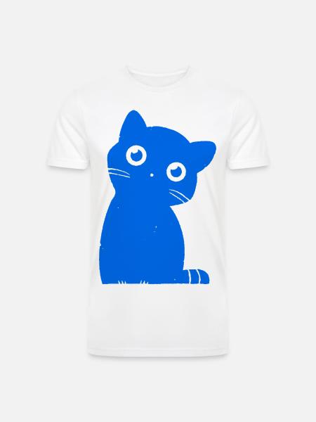Azure Blue Cat Silhouette - Men’s Tri-Blend Organic T-Shirt - white