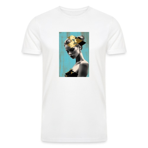 Gold on Turquoise - Minimalist Portrait of a Woman - Men’s Tri-Blend Organic T-Shirt