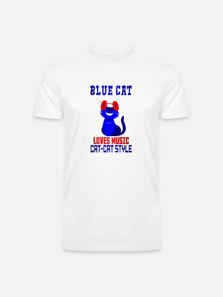 BLUE CAT LOVES MUSIC - Men’s Tri-Blend Organic T-Shirt - white
