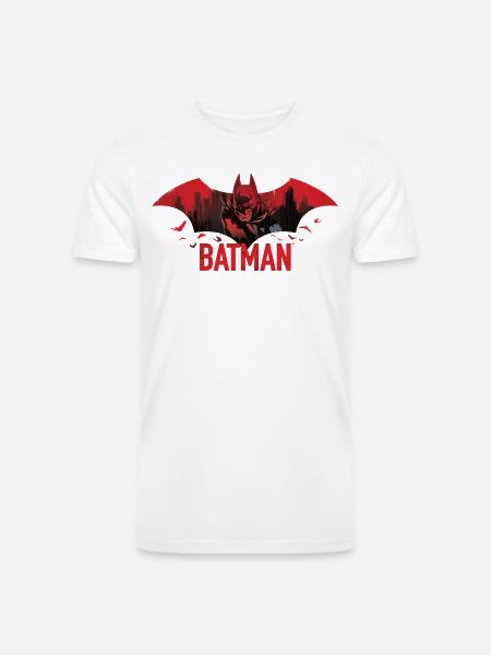 Batman With Bats And Red Batman Logo - Men’s Tri-Blend Organic T-Shirt - heather black