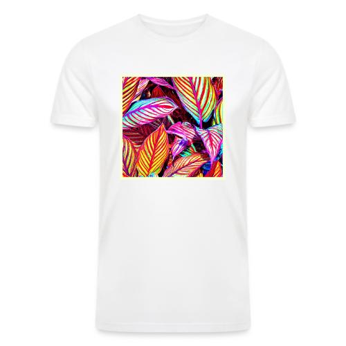 Striped Neon Leaves Design - Men’s Tri-Blend Organic T-Shirt