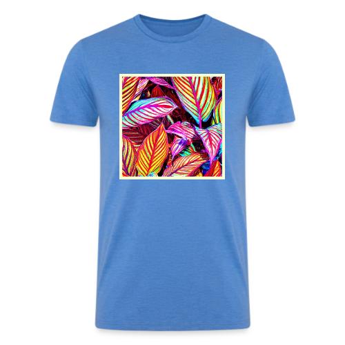 Striped Neon Leaves Design - Men’s Tri-Blend Organic T-Shirt